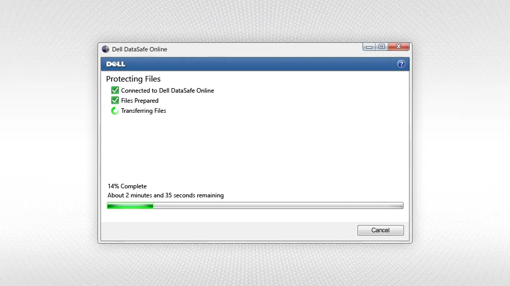Screenshot of the Dell DataSafe backup screen