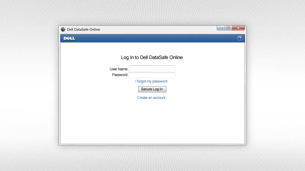 Screenshot of the Dell DataSafe login screen