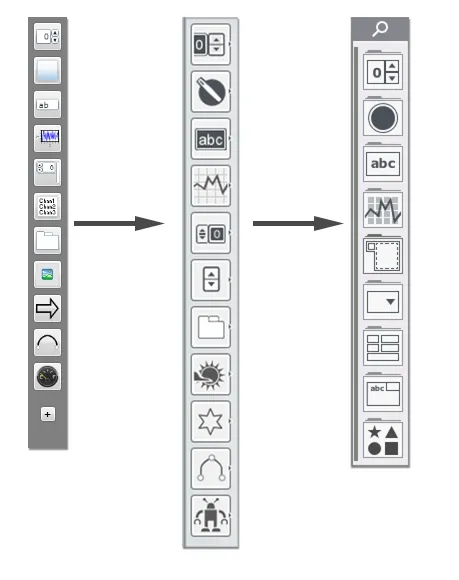Three iterations of the design of the palette