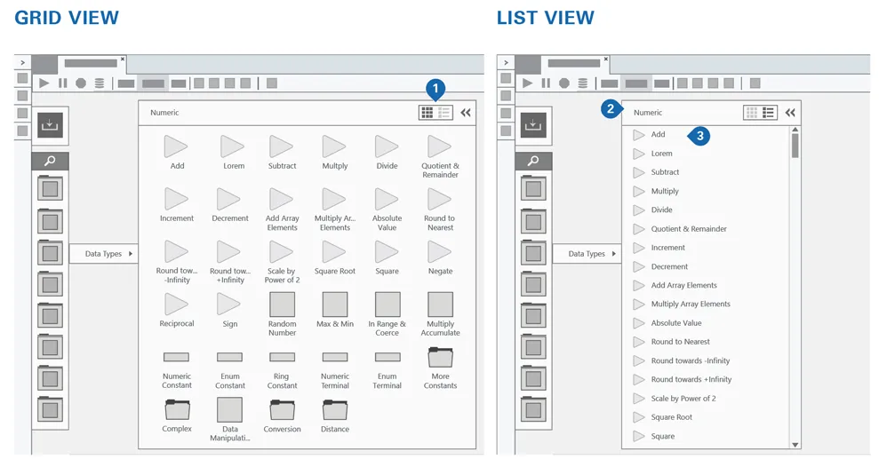 Concept design for a list view in the palette