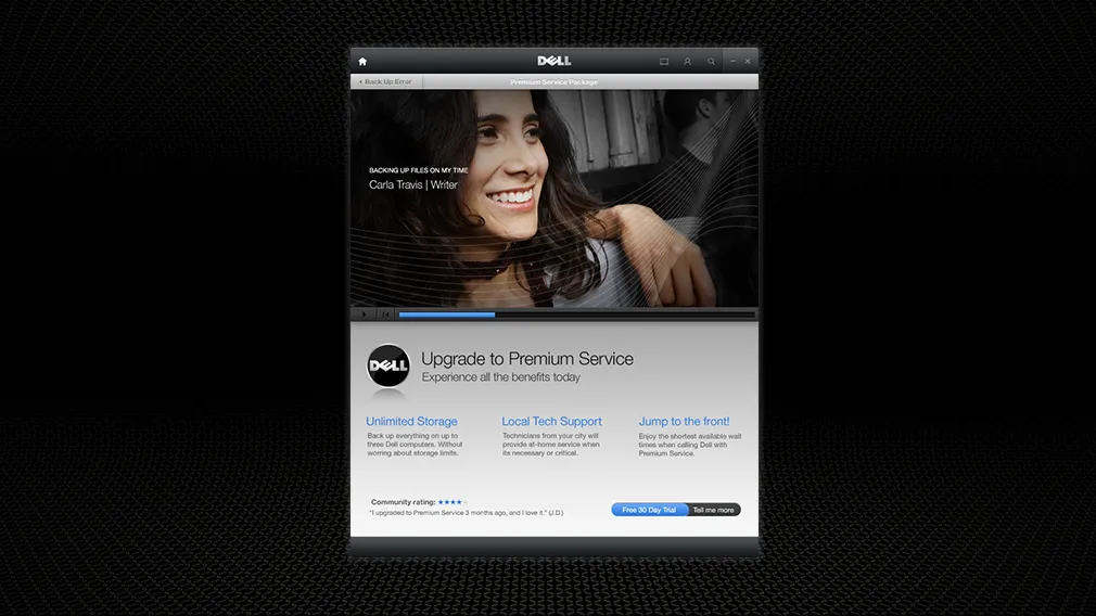 Screenshot of the Dell Support Center premium upsell screen