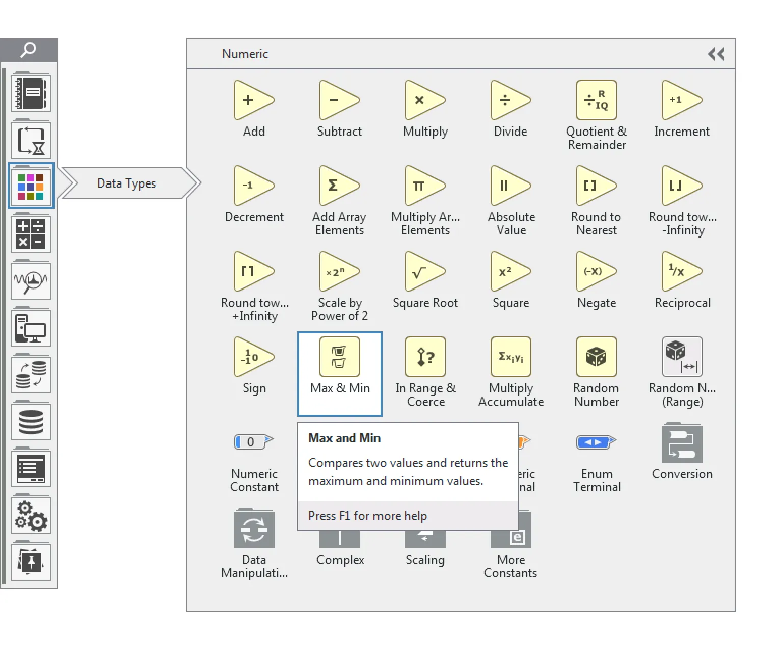 Latest design of the palette from LabVIEW