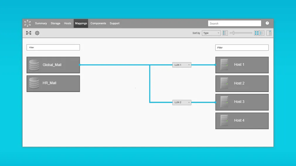Screenshot of the screen for mapping logical storage to physical storage