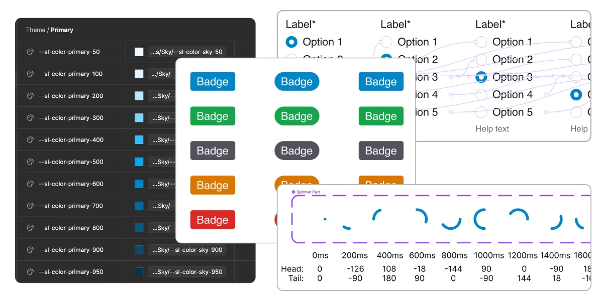 Collage of design tokens and Figma components